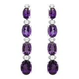 14k White Gold 6.38ct Amethyst 0.34ct Diamond Earrings