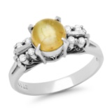 14K White Gold Setting with 1.79ct Cat's Eye Chrysoberyl and 0.16ct Diamond Ladies Ring