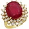 14k Yellow Gold 9.88ct Ruby 1.51ct Diamond Ring