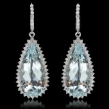 14K Gold 39.87ct Aquamarine & 2.36ct Diamond Earrings
