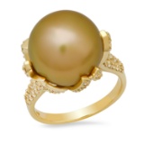 14K Yellow Gold Setting with 14mm South Sea Pearl and 0.93ct Diamond Ring