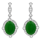 14k White Gold 12.89ct Jade 1.73ct Diamond Earrings