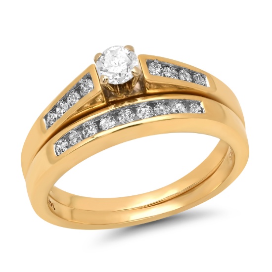 14K Yellow Gold Setting with 0.60tcw Diamond Ladies two Ring Set