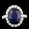 14K White Gold 7.82ct Sapphire and 1.23ct Diamond Ring