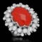 14K White Gold 12.92ct Coral and 2.50ct Diamond Ring