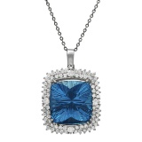 14k White Gold 42.10ct Blue Topaz 3.10ct Diamond Pendant