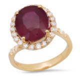 14K Yellow Gold Setting with 7.06ct Ruby and 0.75ct Diamond Ladies Ring