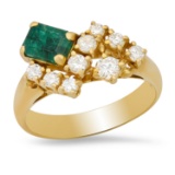 18K Yellow Gold Setting with 0.79ct Emerald and 0.61ct Diamond Ladies Ring