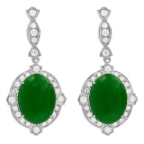 14k White Gold 12.56ct Jade 1.68ct Diamond Earrings