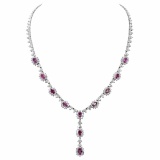 14k White Gold 7.71ct Pink Sapphire 7.41ct Diamond Necklace