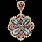 14K Gold 11.86ct Aquamarine 6.46ct Sapphire and Spinel 1.41ct Diamond Pendant
