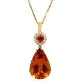 14k Yellow Gold 42.10ct & 1.00ct Citrine 1.15ct Diamond Pendant