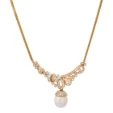 18K Gold 11mm South Sea Pearl and Diamond Necklace