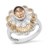 18K Yellow Gold and Platinum Setting with 1.0ct Center Champagne Diamond and 1.34tcw Diamond Ladies