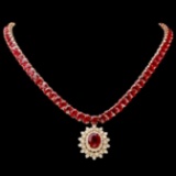 14K Yellow Gold 94.35ct Ruby and 1.60ct Diamond Necklace