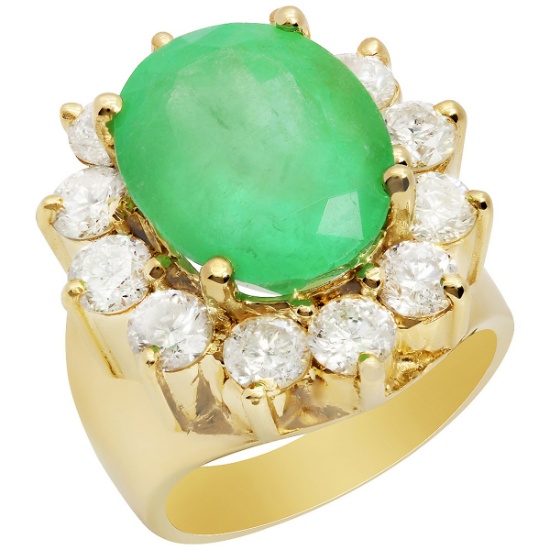 14k Yellow Gold 8.83ct Emerald 2.97ct Diamond Ring