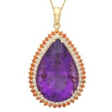 14K Gold 53.06ct Amethyst 2.20ct Sapphire 1.69ct Diamond Pendant