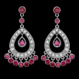 14K White Gold 2.87ct Ruby and 1.08ct Diamond Earrings