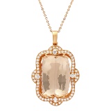 14k Rose Gold 45.96ct Morganite 2.07ct Diamond Pendant