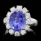 14K White Gold 3.42ct Tanzanite and 1.08ct Diamond Ring