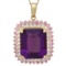 14K Gold 25.29ct Amethyst 2.0ct Pink Sapphire 1.56ct Diamond Pendant