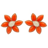 14k Rose Gold 30.42ct Coral 5.68ct White Opal 1.75ct Diamond Earrings