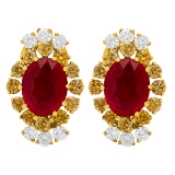 14k Yellow Gold 5.71ct Ruby 0.72ct & 1.56ct Diamond Earrings
