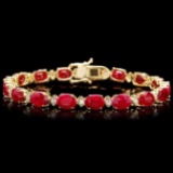 14K Gold 25.08ct Ruby 1.01ct Diamond Bracelet