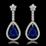 14K White Gold 6.37ct Sapphire and 2.68ct Diamond Earrings