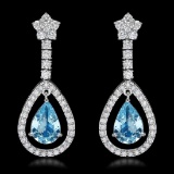 14K White Gold 4.58ct Aquamarine and 2.66ct Diamond Earrings