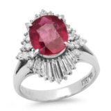 Platinum Setting with 3.11ct Ruby and 0.97ct Diamond Ladies Ring