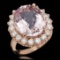 14K Rose Gold 13.02ct Kunzite and 2.17ct Diamond Ring