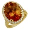 14k Yellow Gold 10.26ct Citrine 0.89ct Diamond Ring