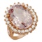 14k Rose Gold 10.96ct Kunzite 1.82ct Diamond Ring