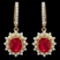 14K Yellow Gold 6.36ct Ruby and 1.76ct Diamond Earrings