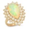 14K Yellow Gold 4.57ct Opal and 2.54ct Diamond Ring
