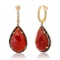 14K Yellow Gold Setting with 10.0ct Carnelian, 0.59ct Black Diamond and 0.13ct Diamond Earrings