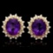 14K Yellow Gold 14.36ct Amethyst and 1.12ct Diamond Earrings