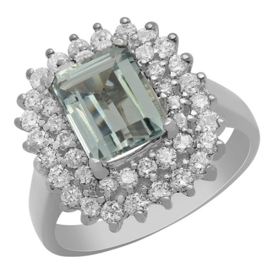 14k White Gold 2.03ct Aquamarine 1.12ct Diamond Ring