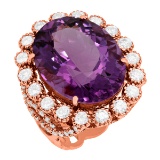 14k Rose Gold 17.38ct Amethyst 1.78ct Diamond Ring