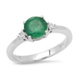 14K White Gold Setting with 1.16ct Emerald and .10ct Diamond Ladies Ring