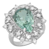 14k White Gold 5.57ct Aquamarine 0.97ct Diamond Ring