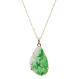 14K Yellow Gold Setting with Free Form Jade Carving Ladies Pendant