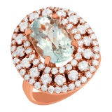 14k Rose Gold 4.39ct Aquamarine 2.01ct Diamond Ring