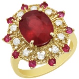 14k Yellow Gold 5.89ct & 0.53ct Ruby 0.42ct Diamond Ring