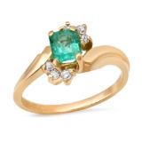 14K Yellow Gold Setting with 0.59ct Emarald and .04ct Diamond Ladies Ring
