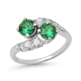 Platinum Setting with 1.02ct Lab Created Emerald and .18ct Diamond Ladies Ring