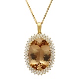 14k Yellow Gold 39.88ct Morganite 4.21ct Diamond Pendant