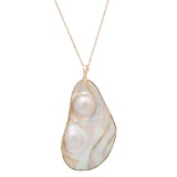 14K Yellow Gold Setting with 63.5mm by 37.5mm and .03ct Diamond Blister Pearl Pendant