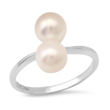 14K White Gold Setting with two 7mm Cultured Pearl Ladies Ring